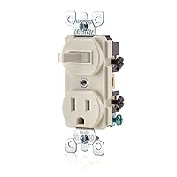 T5225-T Combination, 15 Amp, 120 Volt AC Toggle Switch, and 15amp, 125 Volt 5-15R Tamper Resistant Receptacle, Grounding, Light Almond