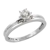 Sterling Silver Diamond Engagement Ring Rhodium Finish, 1/8inch Wide