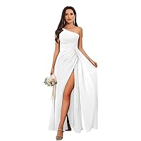 VCCICANY White Long Chiffon Plus Size Bridesmaid Dresses with Slit Corset One Shoulder Evening Gown Size 24W