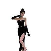 Women's Ruffles Sleeve Off The Shoulder Empire Waist A Line Tulle Floor Length Evening Dresses,Black,L(132)