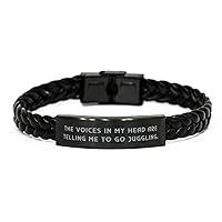 Inspire Juggling Braided Leather Bracelet, The Voices in My Head are Telling, Love Engraved Bracelet For Men Women From Friends
