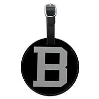 Graphics & More Letter B Initial White Round Leather Luggage Id Tag Suitcase Carry-on, Black