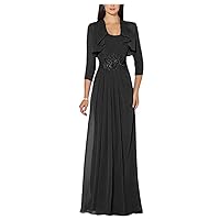 Women's Waist Two Sets Long Mother of The Bride Dresses with Jacket Formal Prom Evening Dresses