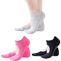 3 Pairs Yoga Barre Socks, Women Non Slip Grips Cotton Socks for Barre, Ballet, Dance, Barefoot Workout,