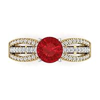 1.35 ct Round Cut Solitaire W/Accent Simulated Ruby Anniversary Promise Engagement ring Solid 18K yellow & White Gold