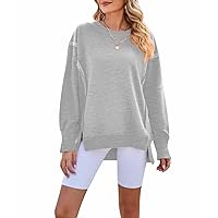 Womens Oversized Sweatshirts Crewneck Long Sleeve Side Slit Casual Pullover Sweatshirt Tops