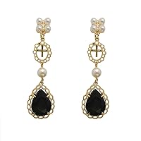 Crystal & Pearl Cubic Zirconia Wine Glass Drop Earrings
