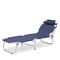 MoNiBloom Folding Camping Cot for Adults, Lightweight Portable Sleeping Cot with Pillow and Carry Bag for Outdoor Camping, Lounging and Elevated Napping, Support 300 lbs, Navy Blue