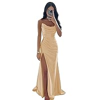 Women's Silk Satin Bridesmaid Dresses for Wedding Long Mermaid Formal Evening Gown with Slit
