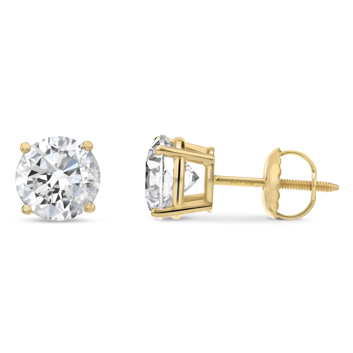 Amazon Collection Certified 14k Gold Round-Cut Diamond Stud Earrings (1/4-2 cttw, K-L Color, I1-I2 Clarity)