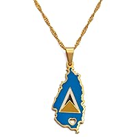 Map Pendant Necklace - Saint Lucia Map Necklace for Men and Women, St. Lucia Map Necklace with Flag Jewelry Fashion Clavicle Chain Neckwear, Ethnic Symbol Pendant Neckwear