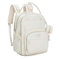 BabbleRoo Leather Diaper Bag Backpack - Baby Essentials Travel Baby Bag, Multi function, Waterproof, with Changing Pad, Stroller Straps & Pacifier Case – Unisex, Eggshell White