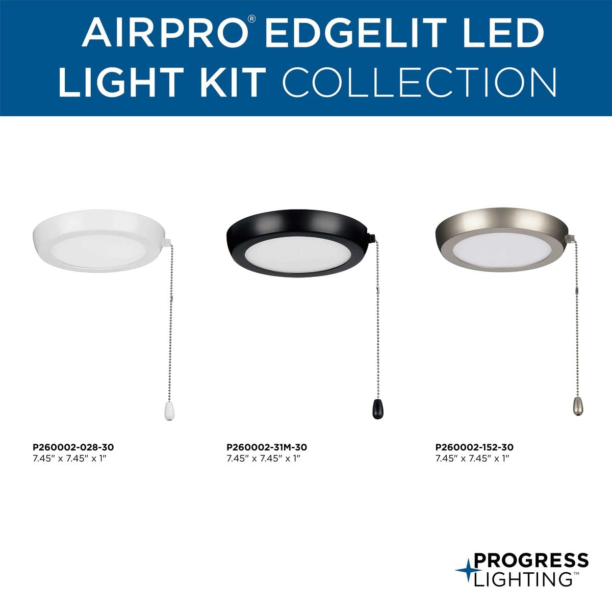 Progress Lighting P260002-152-30 AirPro 1-Light Transitional Integrated LED Edgelit Ceiling Fan Light Kit Painted Nickel with Opal Shade