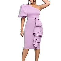 Women’s Sexy One Shoulder Skirt Dress Bodycon Club Party Evening Prom Gowns