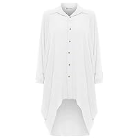 Ladies Plain Dip Hem Baggy Shirt Womens Batwing Long Sleeve Button Collar Dress