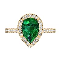 Clara Pucci 2.39ct Pear Cut Solitaire with Accent Halo Simulated Green Emerald Designer Wedding Anniversary Bridal Ring 14k Yellow Gold