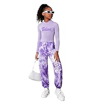 WDIRARA Girl's 2 Piece Outfits Letter Print Mock Neck Slim Fit Tee and Drawstring Elastic Waist High Waist Sweatpants