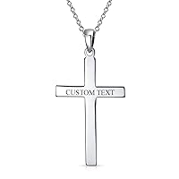 Bling Jewelry Unisex Large Personalize Traditional Plain Simple Basic Religious Jesus Cross Pendant Necklace For Women Men Teen Polished Solid .925 Sterling Silver Customizable