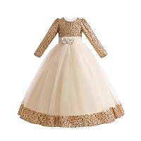 Flower Girls Long Sleeve Sequin Wedding Evening Party Formal Ball Gown Princess Puffy Tulle Dresses