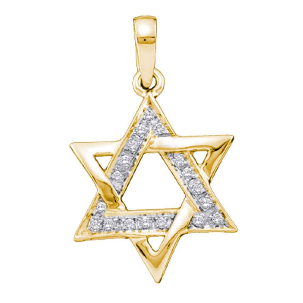 The Diamond Deal 14k Yellow Gold Round Diamond Star Magen David Jewish 6-point Pendant 1/10 Cttw