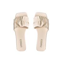 Verdusa Women's Square Toe Pleated Slide Sandals Summer Sandals Slippers