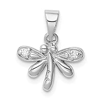 JewelryWeb 925 Sterling Silver Rhodium Plated for boys or girls CZ Cubic Zirconia Simulated Diamond Dragonfly Pendant Necklace Measures 8.49x12.42mm Wide