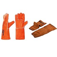 Leather Welding gloves + Welding Sleeves Heat&Flame Resistant Arm & Gloves Protection