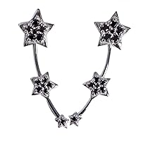 Black Onyx May Birthstone 925 Sterling Silver Flower Design Long Piece Dangle Earring