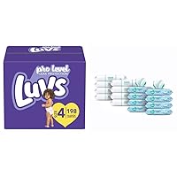 Luvs Pro Level Leak Protection Diapers Size 4 (2 X 198 Count) & Pampers Complete Clean Scented Baby Diaper Wipes, 8X Pop-Top Packs and 8 Refill Packs for Dispenser Tub, 1152 Total Wipes