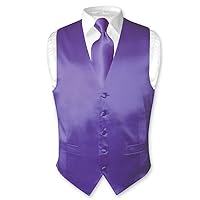 Biagio Men's SILK Dress Vest & NeckTie Solid PURPLE Color Neck Tie Set