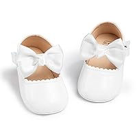 Infant Baby Girls Mary Jane Flats Non Slip Rubber Sole with Bownot Toddler First Walkers Princess Wedding Dress Shoes