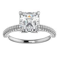 2.50 Carat Asscher Diamond Moissanite Engagement Ring Wedding Ring Eternity Band Vintage Solitaire Halo Hidden Prong Setting Silver Jewelry Anniversary Promise Ring Gift