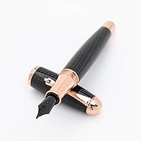 USA Super Mega Carbon Fiber/Rosegold Trim Fountain Pen - Medium Nib - Exquisite Luxury Pen for Men & Women – Perfect for Office, Business, School, Gifts, Journaling, Autographs