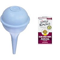 Baby Nasal Aspirator Ear Syringe Bundle with Little Remedies Saline Spray and Drops for Stuffy Noses