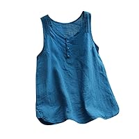 NP Women Shirts Plus Size Linen Tee Sleeveless Loose Vest Blue