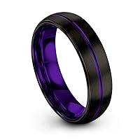 Tungsten Carbide Wedding Band Ring 6mm for Men Women Green Red Fuchsia Copper Teal Blue Purple Black Center Line Dome Black Brushed Polished