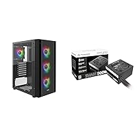 GAMDIAS ATX Mid Tower Gaming Computer PC Case with Side Tempered Glass & Thermaltake Smart 500W 80+ White Certified PSU, Continuous Power with 120mm Ultra Quiet Cooling Fan