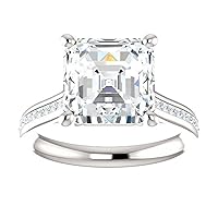 Riya Gems 3.90 CT Asscher Moissanite Engagement Ring Wedding Eternity Band Vintage Solitaire Halo Silver Jewelry Anniversary Promise Ring Gift