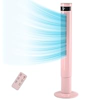 R.W.FLAME Tower Fan with Oscillation, Remote Control, 3 Wind Modes,Time Settings, Portable Bladeless Floor Fans for Home with Children/Pets/Elders(Pink, 43