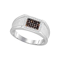 The Diamond Deal 10kt White Gold Mens Round Black Color Enhanced Diamond Rectangle Frame Cluster Ring 1/5 Cttw