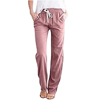 Pants for Women Summer Fall Linen Loose Fit Ruched Straight Leg Basic Long Leg Pants Women 2024 Trendy