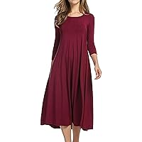 Summer Dresses for Women 2023 Women's Fashion Casual Solid Dress Round Neck Long Sleeve Mid Calf Swing Dress