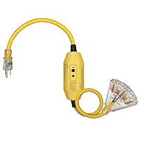 DEWENWILS 3 FT Outdoor GFCI Extension Cord Manual, 12/3 Gauge Extension Cord for Multiple Appliances, Heavy Duty Power Cable with LED Lighted 3 Prong Plug, Yellow, UL Listed