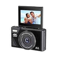 64MP Digital Camera for Photography and Video: 4K Vlogging Camera for YouTube with 3'' Flip Screen and 32GB TF Card, 16X Digital Zoom Digital Camera for Gift (Black)