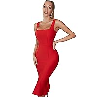 Elegant Chic Women Evening Gown Dress Red Halter Fishtail Bandage Sexy Bodycon Dress