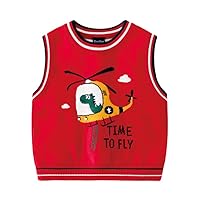 Little Boys V Neck Sleeveless Sweater Cartoon Dinosaur Time to Fly Logo