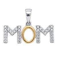 The Diamond Deal Two-Tone Yellow and White-tone 925 Sterling Silver Womens Round Diamond Accent Mom Mother's Day Necklace Pendant Charm 1/10 Cttw