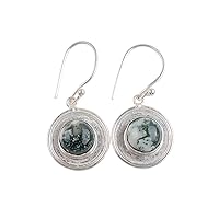 Natural Multi Color Gemstone Timeless Elegance Round Stone Handamde 925 Sterling Silver Earrings for a Radiant Look (Moss Agate)