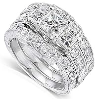 Kobelli Princess Diamond Wedding Ring Set 1 7/8 carats (ctw) in 14K White Gold (3 Piece Set)
