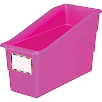 Really Good Stuff Durable Book and Binder Holder, 5½”x12½”x7½”, 18 Colors (1 Bin) – Ideal for Narrow or Vertical Storage Needs Like Magazines, Books, Folders – Color-Code Home or Classroom, pink neon